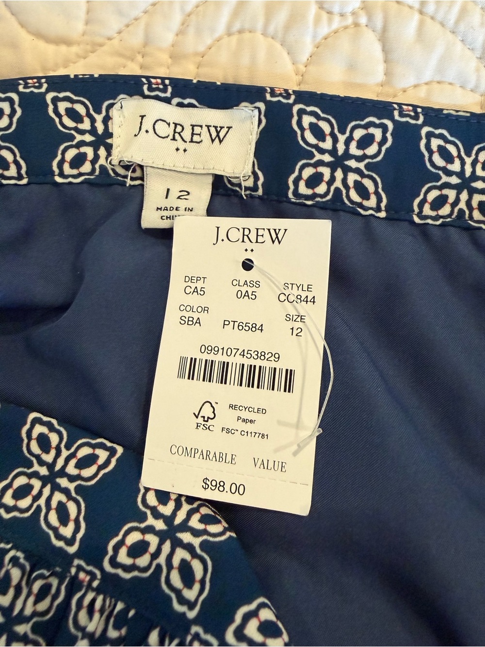 NWT J. Crew Navy and White Pleated Skater Mini Skirt size 12 - Picture 2 of 7